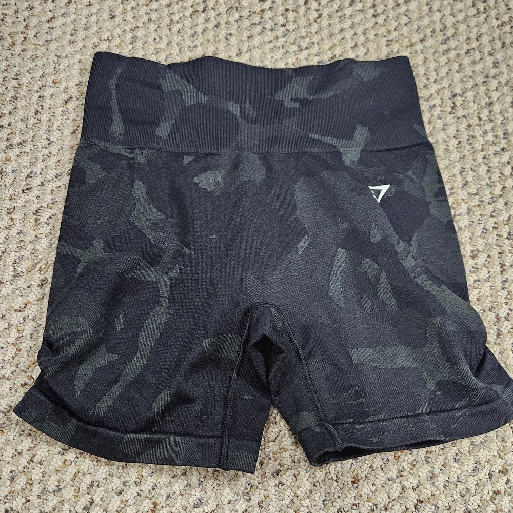 Gymshark Shorts Womens Small Biker Black Gray Camo Seamless High‎ Waist Workout